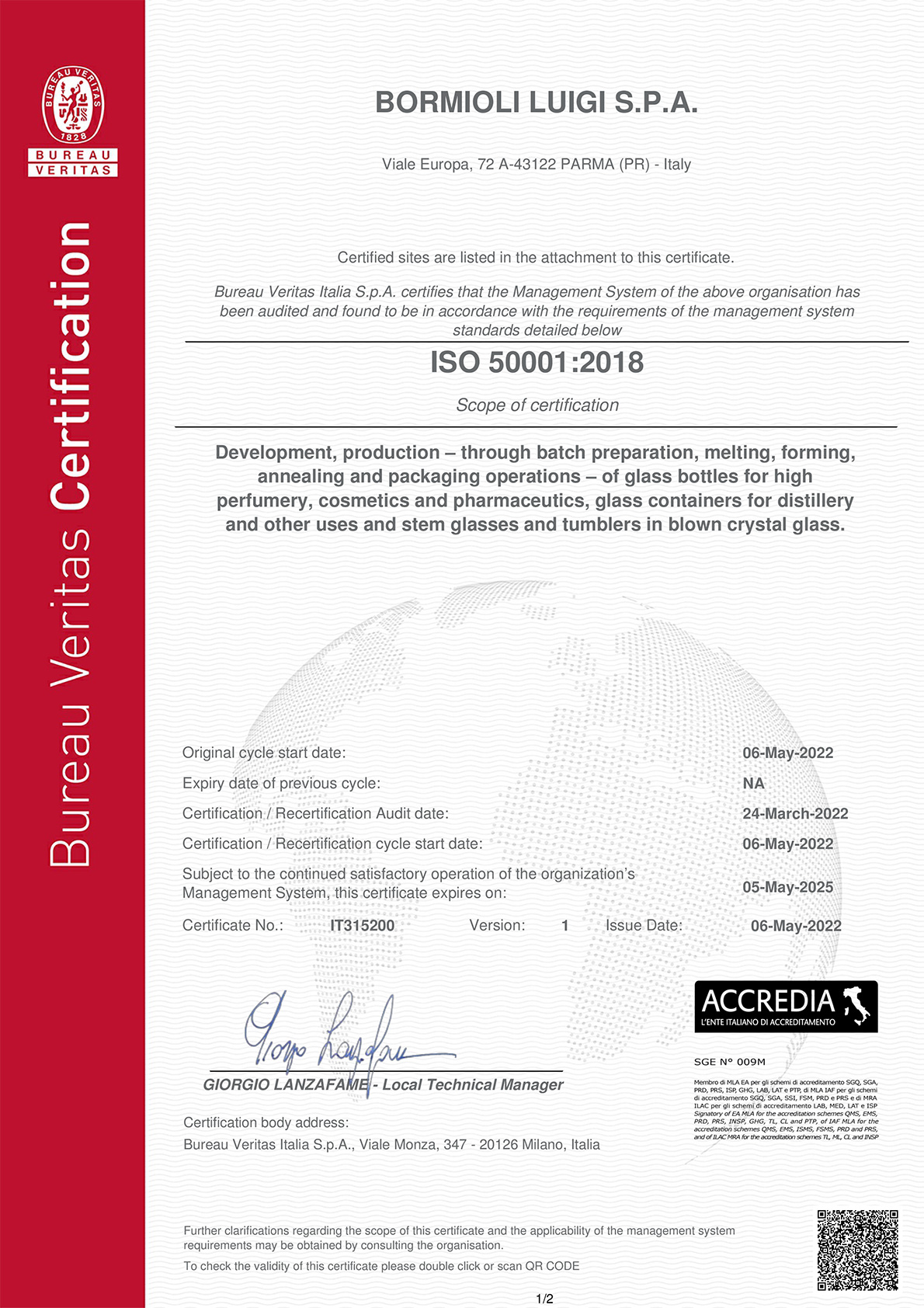 Certificato ENERGIA ISO 50001