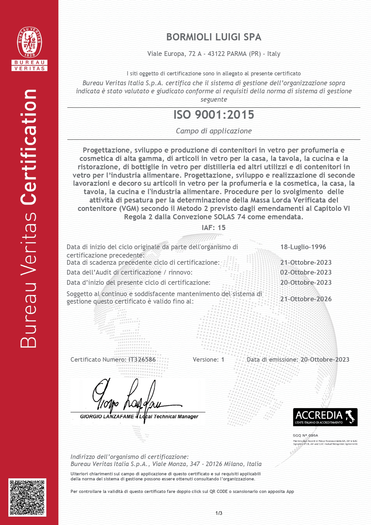 Certificato QUALITA ISO 9001