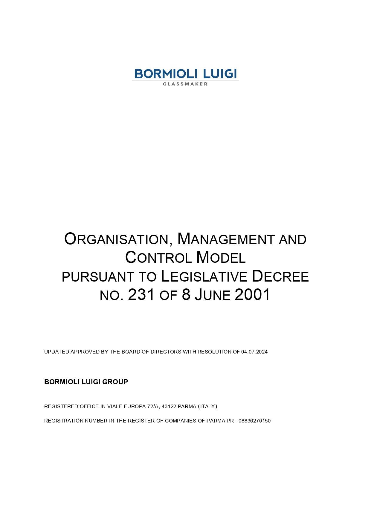 Bormioli Luigi <br /> Organizational model