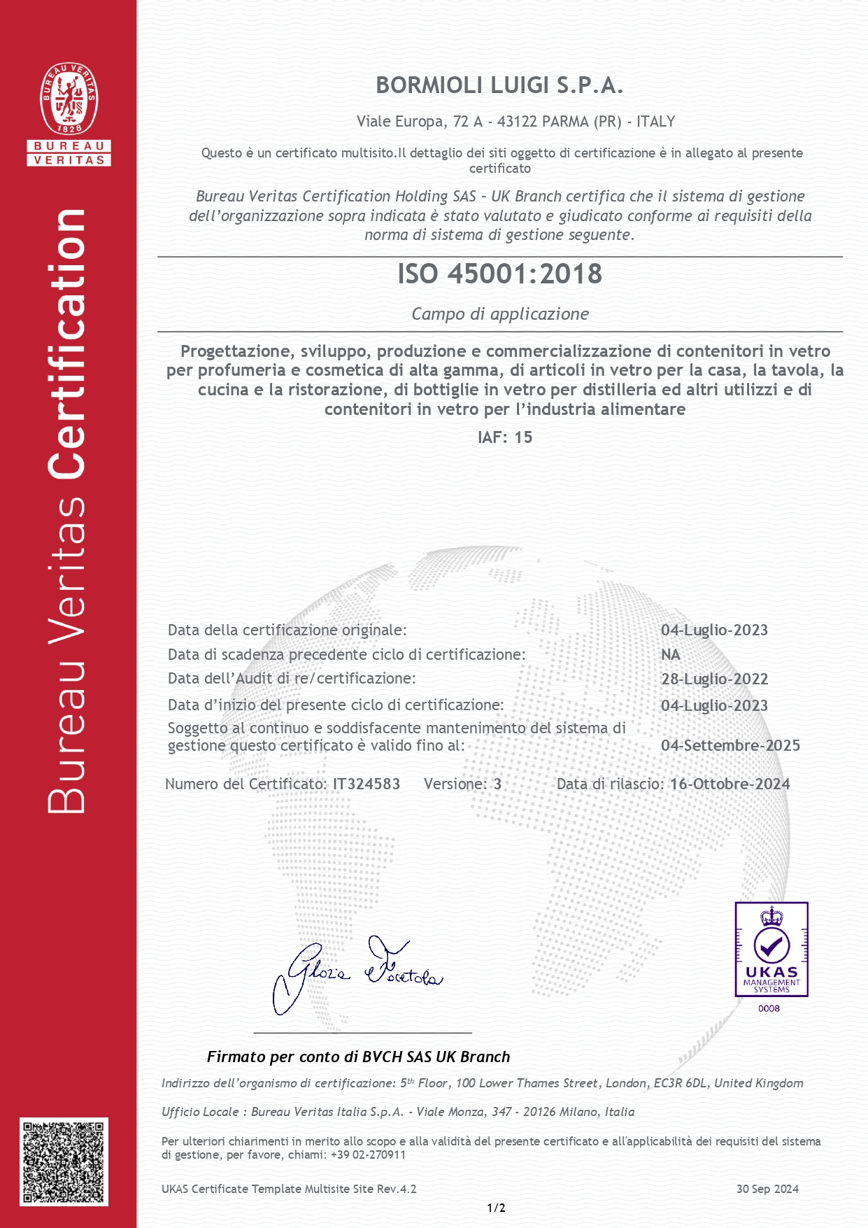 Certificato SICUREZZA ISO 45001